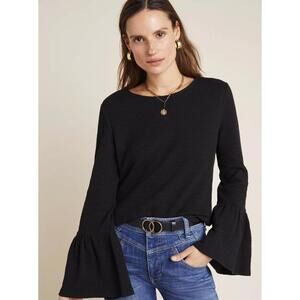 Porridge from Anthropologie Black Joan Bell-Sleeved Top - Size - Large